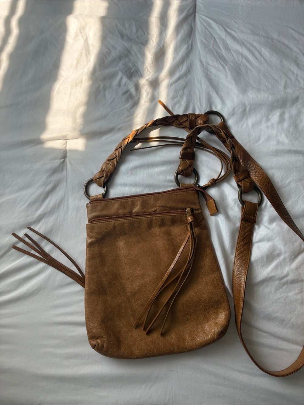HOBO Brown Leather Braided-Strap Crossbody Bag